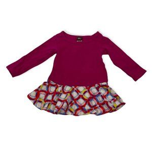 Tea Collection Baby Girl Dress Burgundy Long Sleeve Geometric 3-6 3 6 Months